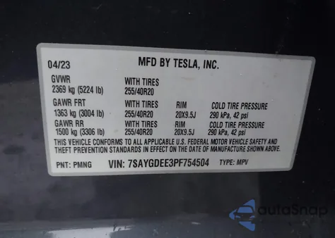 2023 Tesla Model Y Awd/Long Range Dual Motor All-Wheel Drive from USA, damaged, VIN 7SAYGDEE3PF754504